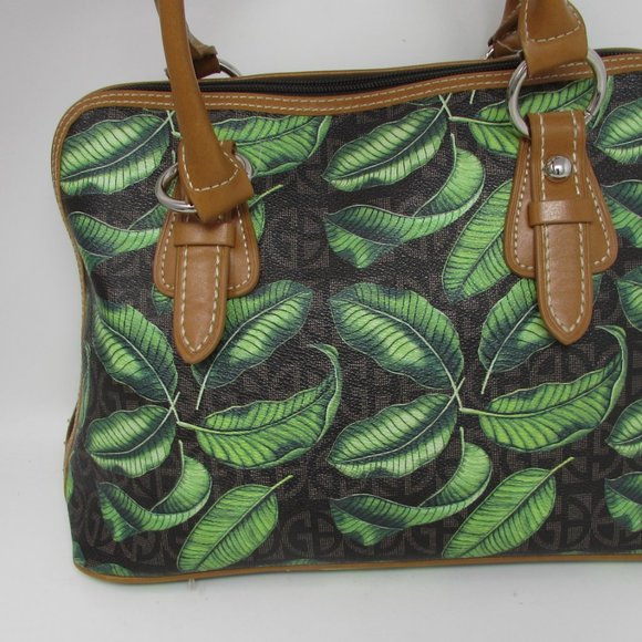 GIANI BERNINI HANDBAG SHOULDER PURSE LEAVES DESIGN GREEN BLACK AND TAN ZIPPERED - Picture 3 of 9